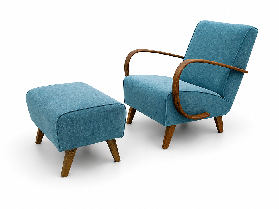 Thumbnail: 1930s Jindrich Halabala Bentwood Armchairs in Turquoise