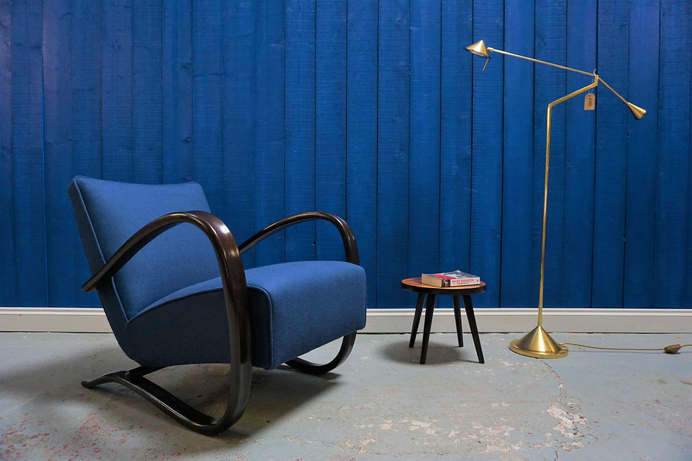 Jindrich Halabala H - 269 Bentwood Armchair in Navy Blue Wool, Thonet 1930