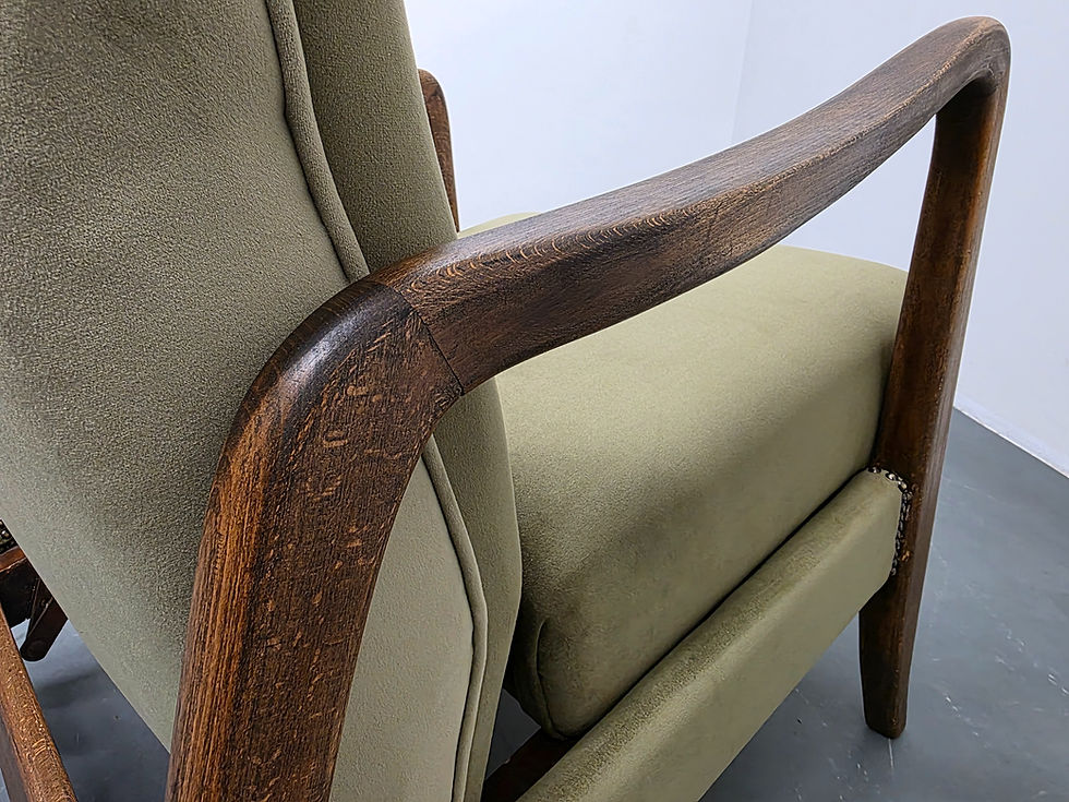 Thumbnail: 1950's Danish Wingback Recliner Armchair in Green Velvet