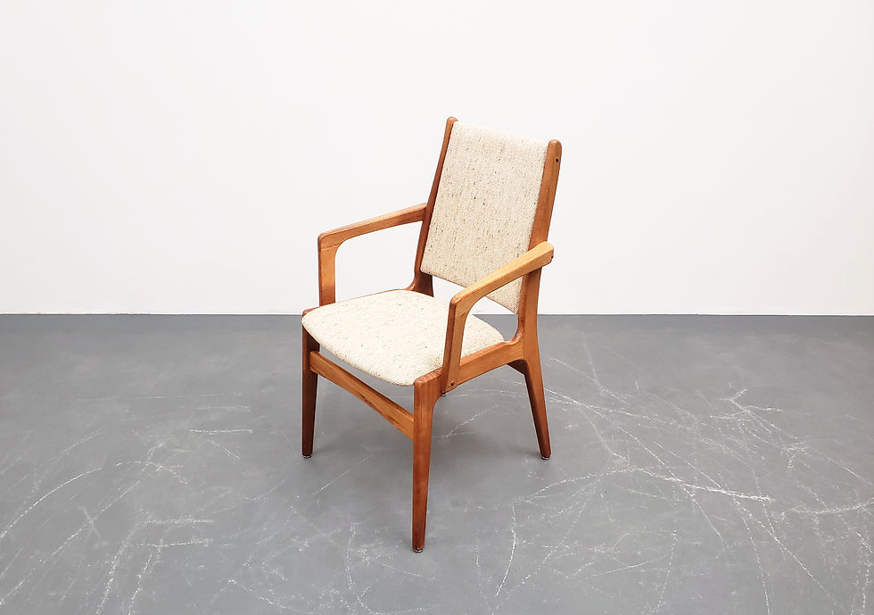 Thumbnail: Mid Century Teak Desk Chair – Neutral Wool Upholstery, 1960s