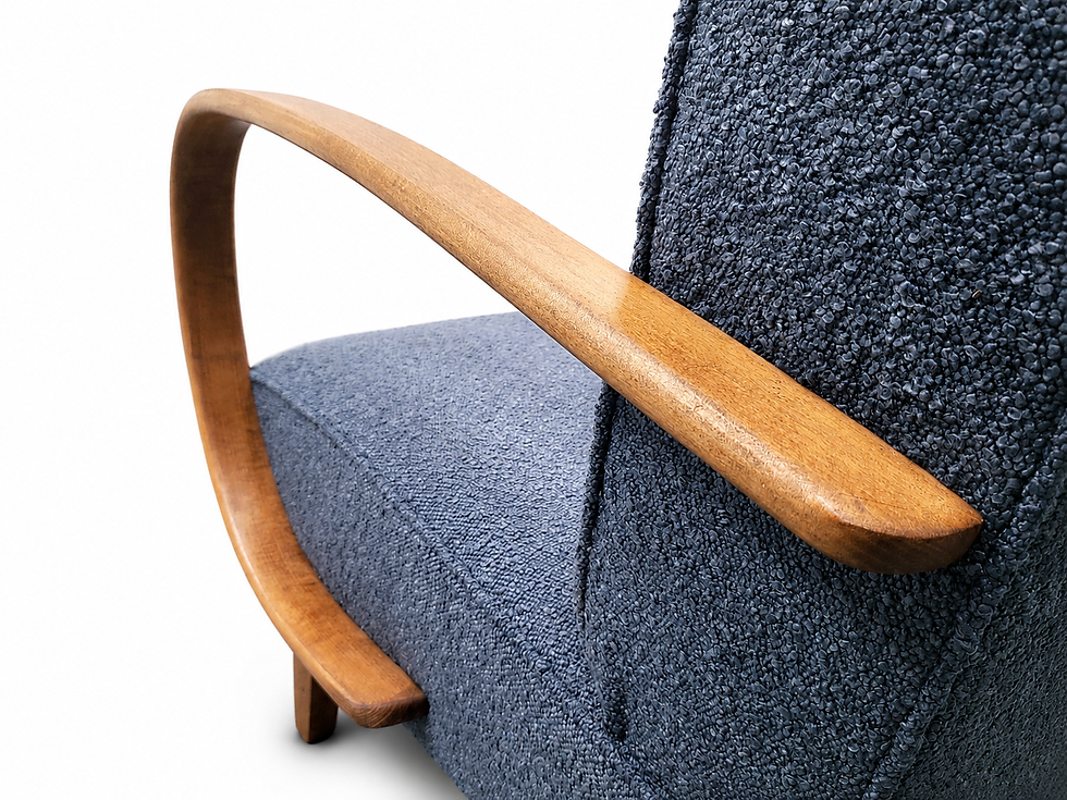 Thumbnail: 1930 Jindrich Halabala Bentwood Armchair in Blue Boucle