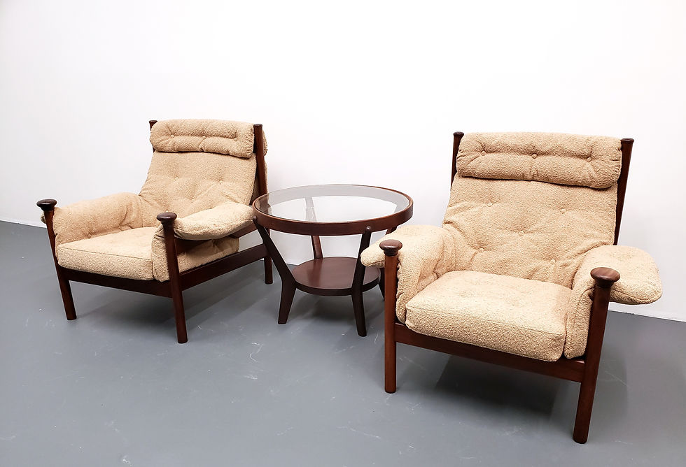 Thumbnail: Guy Rogers Santa Fe Teak Lounge Armchairs in Beige Boucle