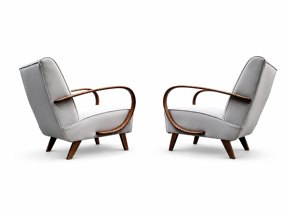 Thumbnail: 1930 Jindrich Halabala Bentwood Armchair in Grey Velvet