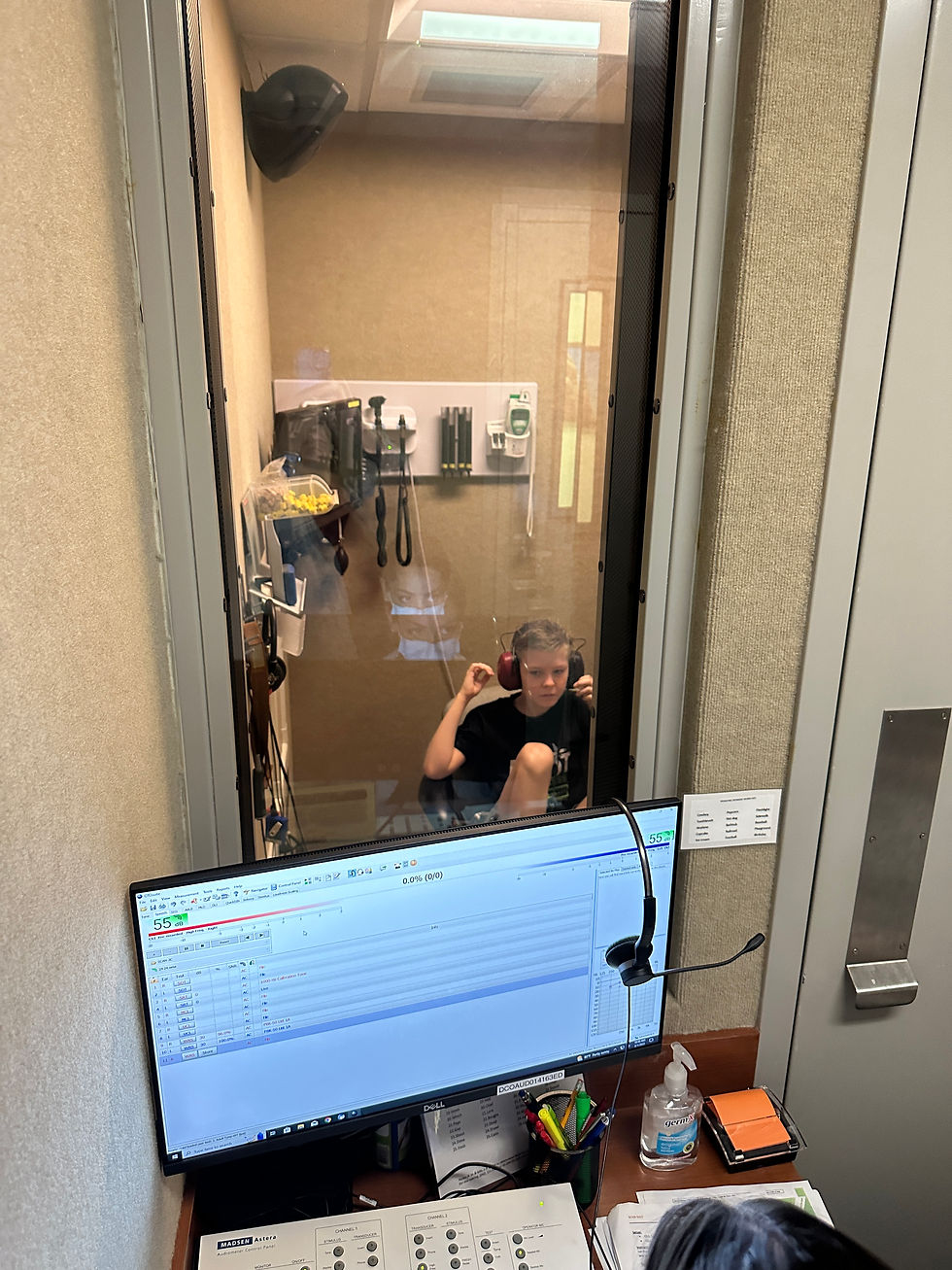Bryce having his hearing test done.