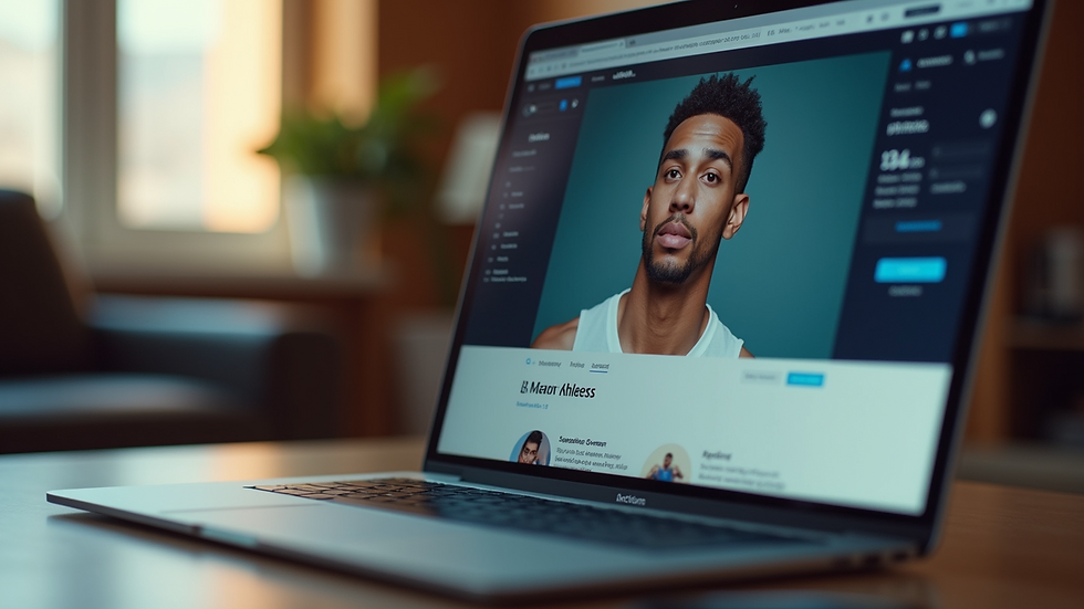 Close-up view of a laptop screen showing an athlete’s online profile