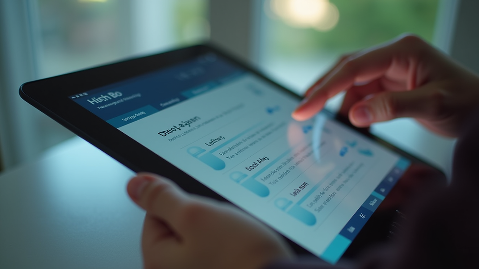 Close-up view of a digital tablet showing an interactive e-learning module