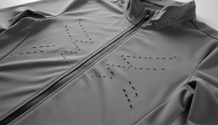 Close-up of a lightweight breathable running jacket with textured fabric