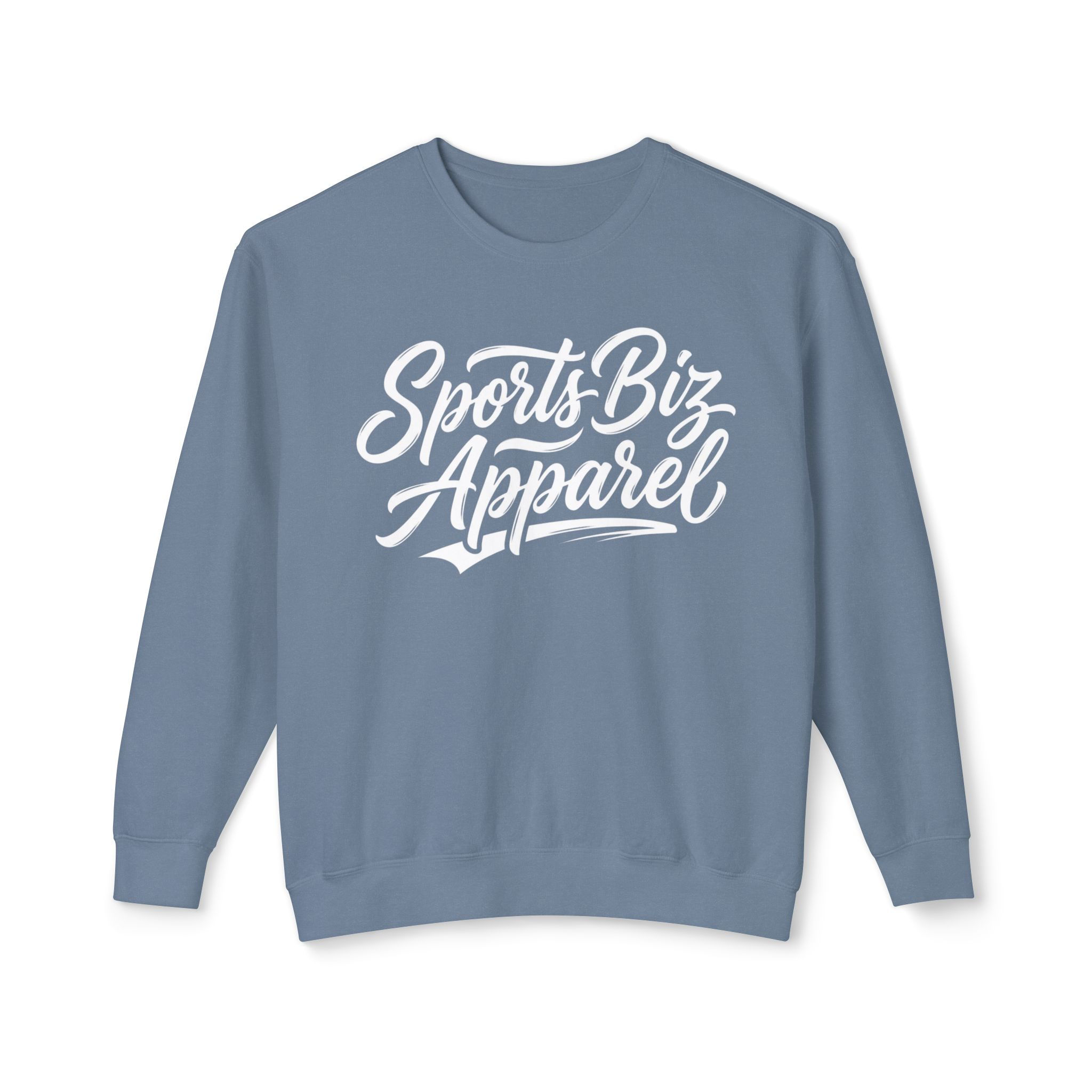 Crewneck Sweatshirt — "Sports Biz Apparel" Script Logo Lightweight Pullover