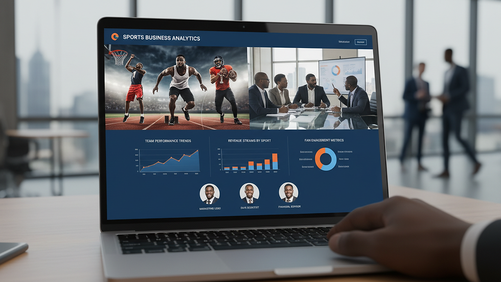 Eye-level view of a laptop screen showing sports business analytics