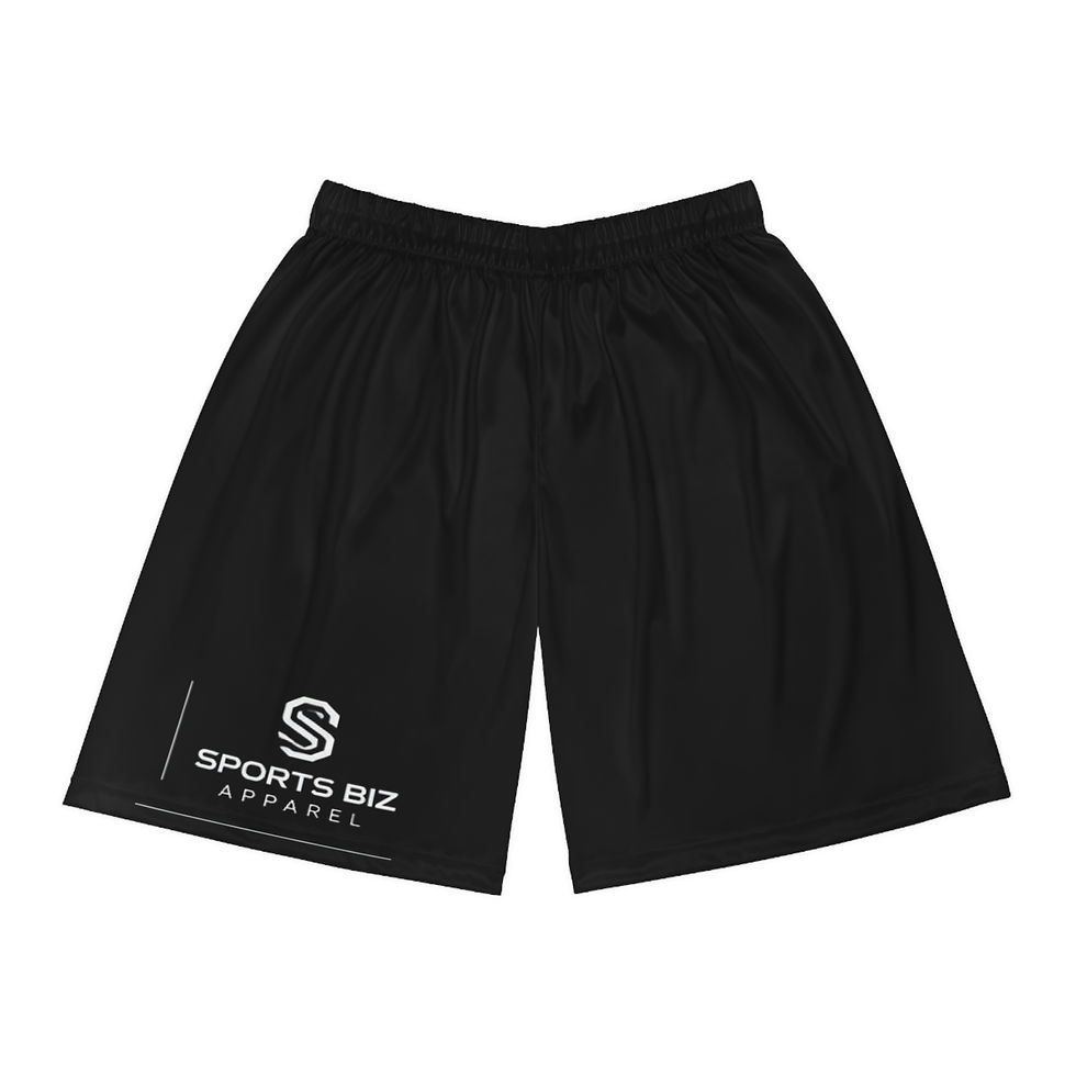 サムネイル： Basketball Shorts — Black Athletic Shorts with 'Sports Biz Apparel' Logo