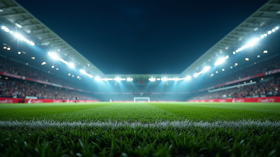 Eye-level view of a packed football stadium during a night match