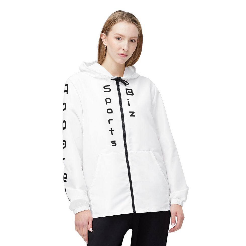 サムネイル： Sports Biz Apparel Windbreaker Jacket — Vertical Text Front & Logo at the Back