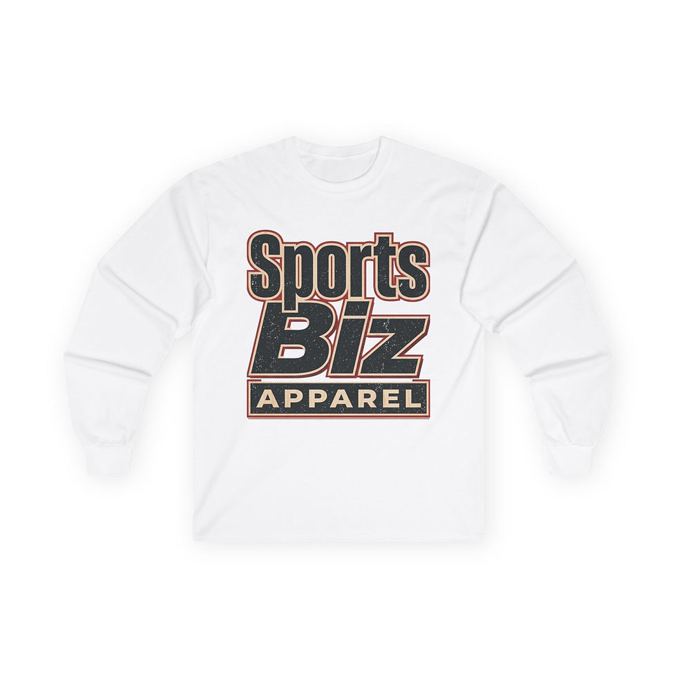 サムネイル： Sports Biz Apparel Long Sleeve Tee — Vintage Athletic Branding Shirt