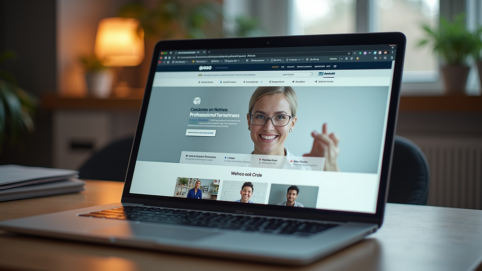 Close-up view of a laptop screen showing a professional networking website