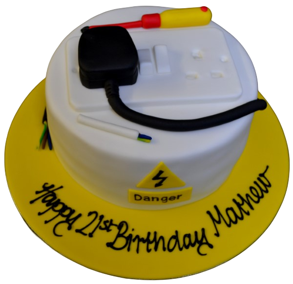 Bespoke celebration cake in Solihull, West Midlands, shaped like an electrician’s toolbox with tools detail.