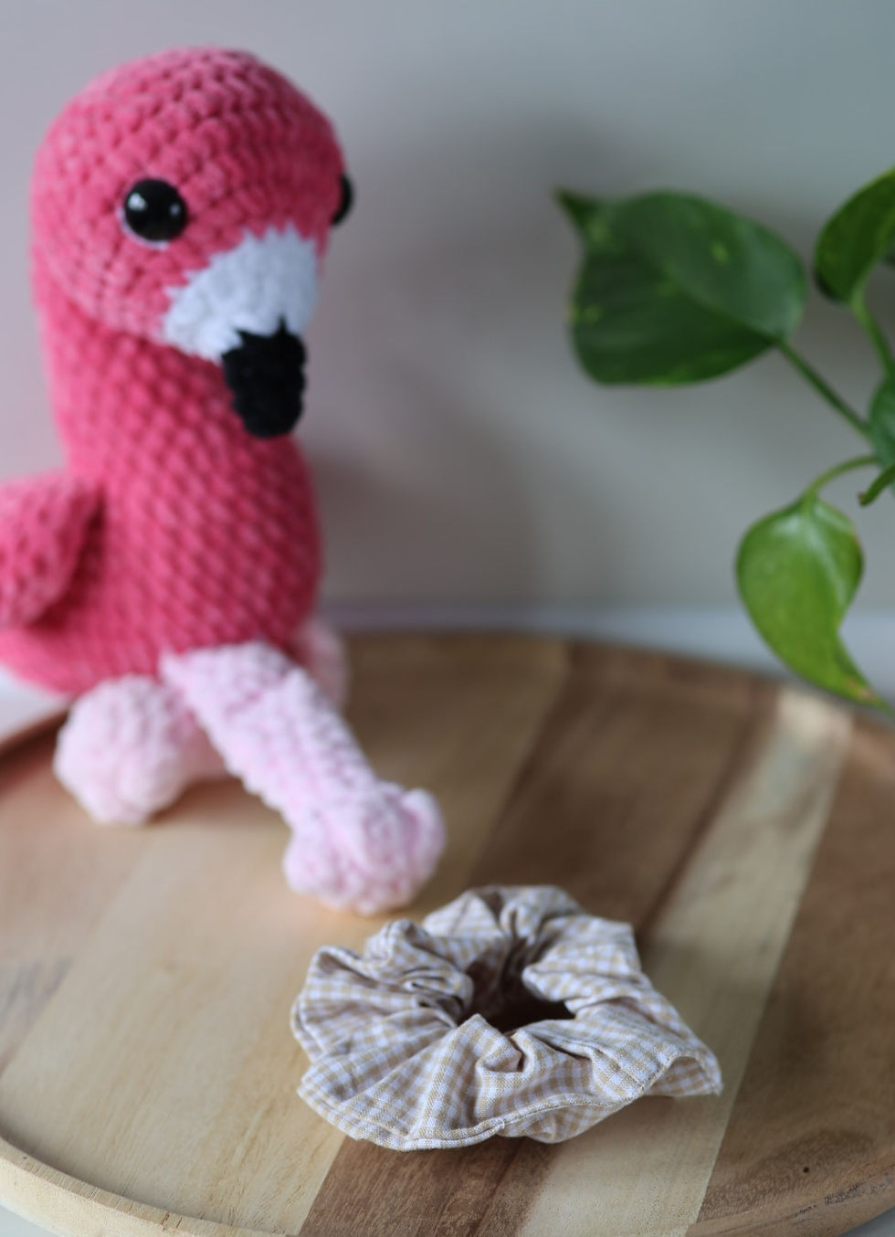 Miniature : Chouchou/Scrunchie beige et blanc à carreaux