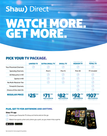 ShawDirect satellite tv packages