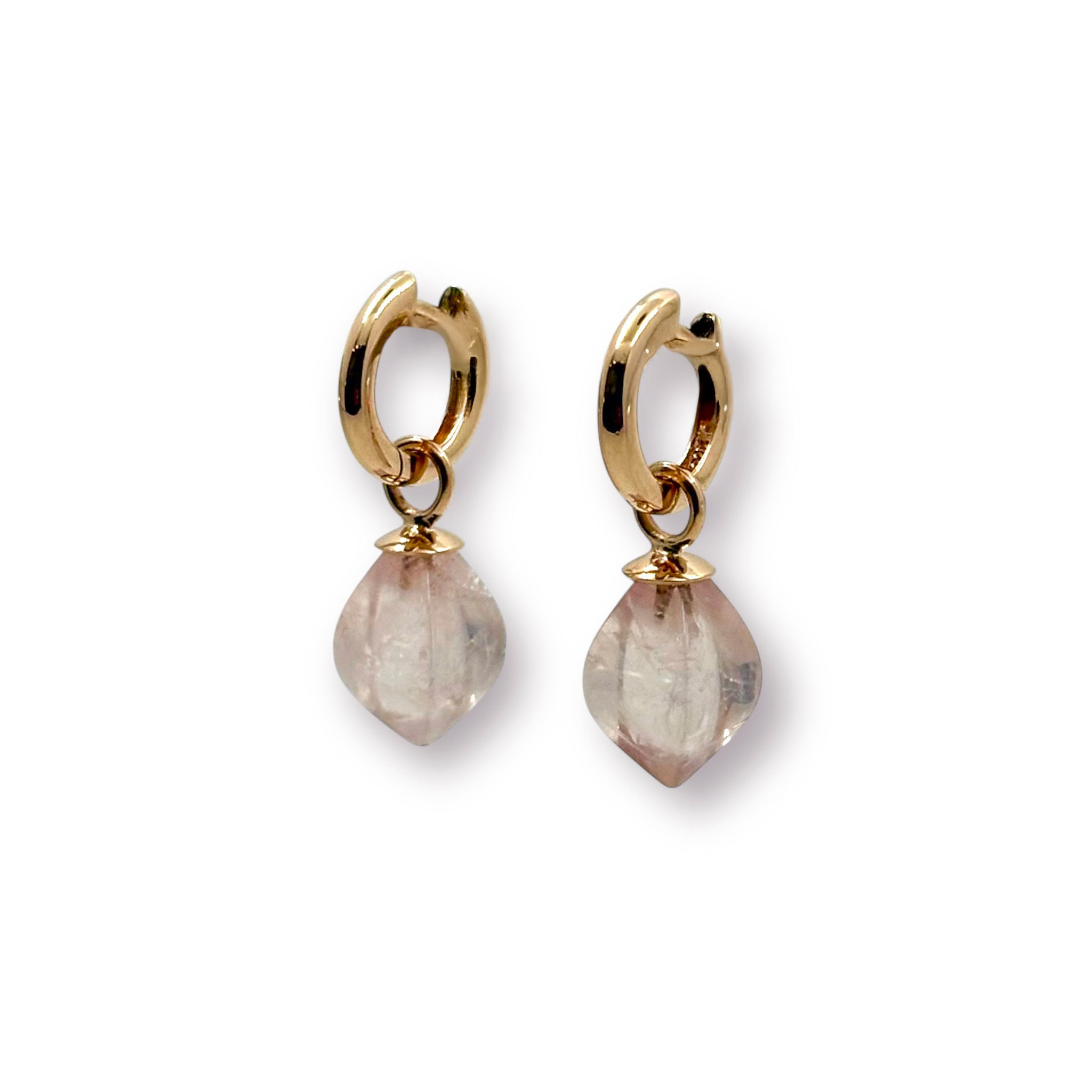 Ohrschmuck Klapp-Creolen mit Einhänger Rosenquarz in 925er Silber/Rotgold verg.