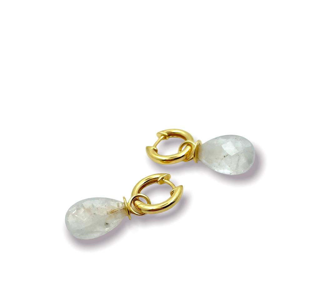 Ohrschmuck Klapp-Creolen in 925 Silber mit 750 Gold Plattierung und Mondstein