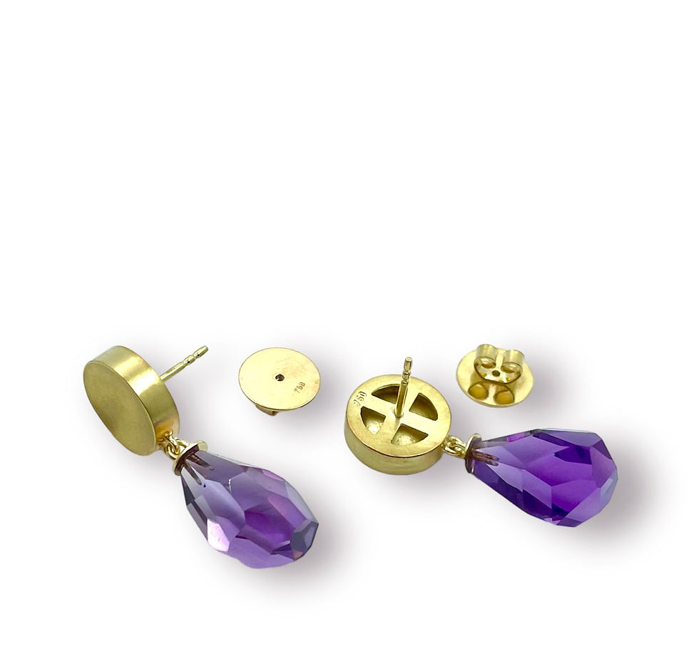 Miniaturbild: Prachtvoller Unikat Ohrschmuck mit Amethyst Tropfen/facettiert in 750er Gelbgold