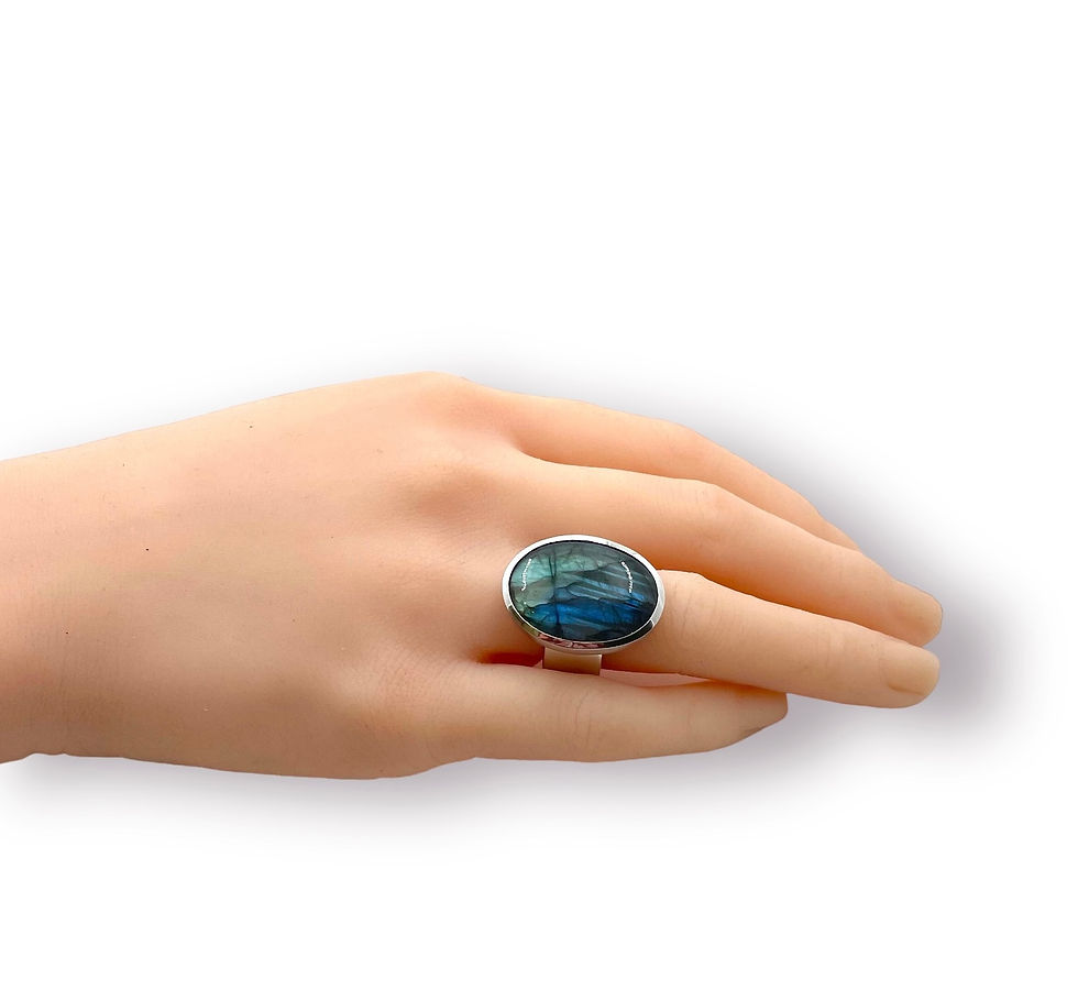 Miniaturbild: Ring Unikat in 925er Silber/ rhodiniert mit gr. Labradorit Cabochon/ oval