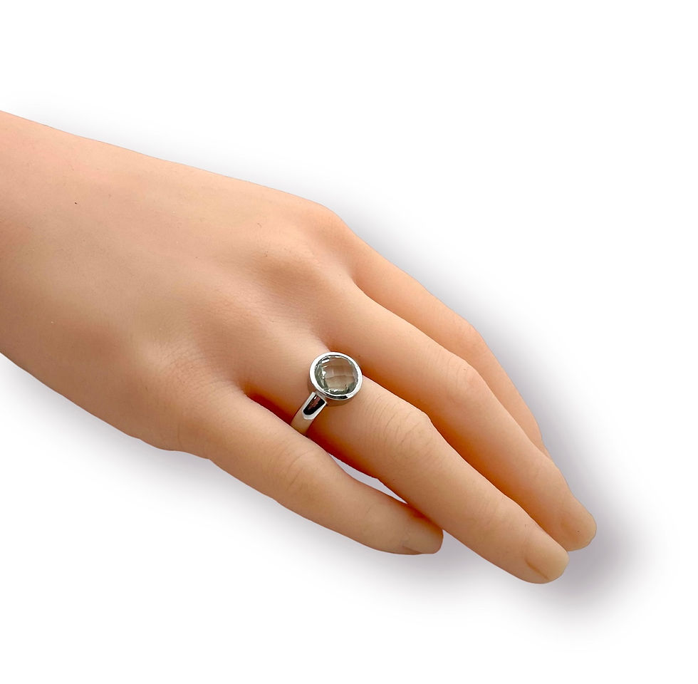 Miniaturbild: Ring Unikat in 925er Silber/ rhodiniert mit Prasiolith "Schachbrett" Schliff