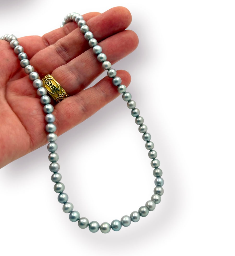 Miniaturbild: Perlen-Collier "blau-grau" mit Magnetkugelschließe in 925er Silber/ rhodiniert