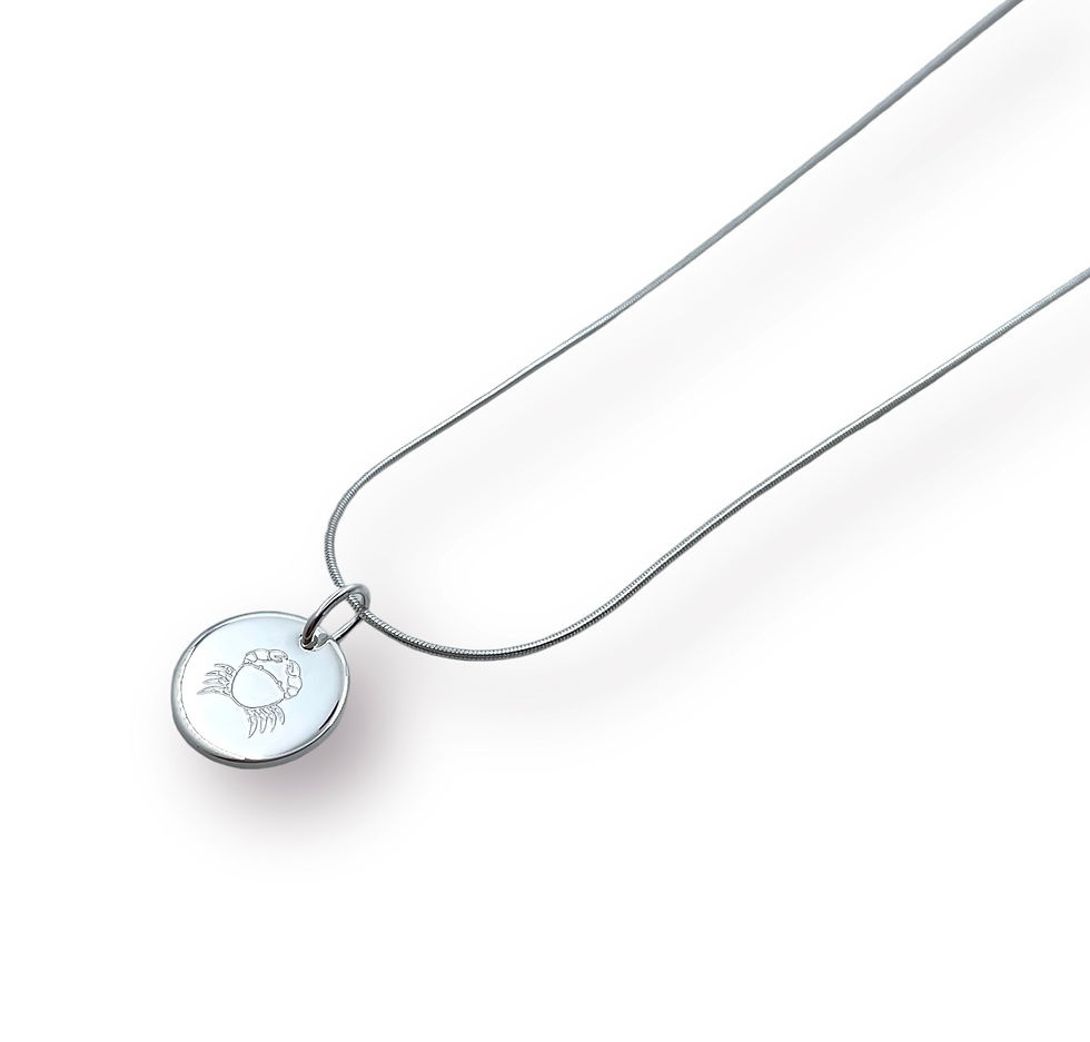Miniaturbild: Massiver Plättchen Anhänger Motiv "Krebs" graviert an Schlangenkette in 925 Ag