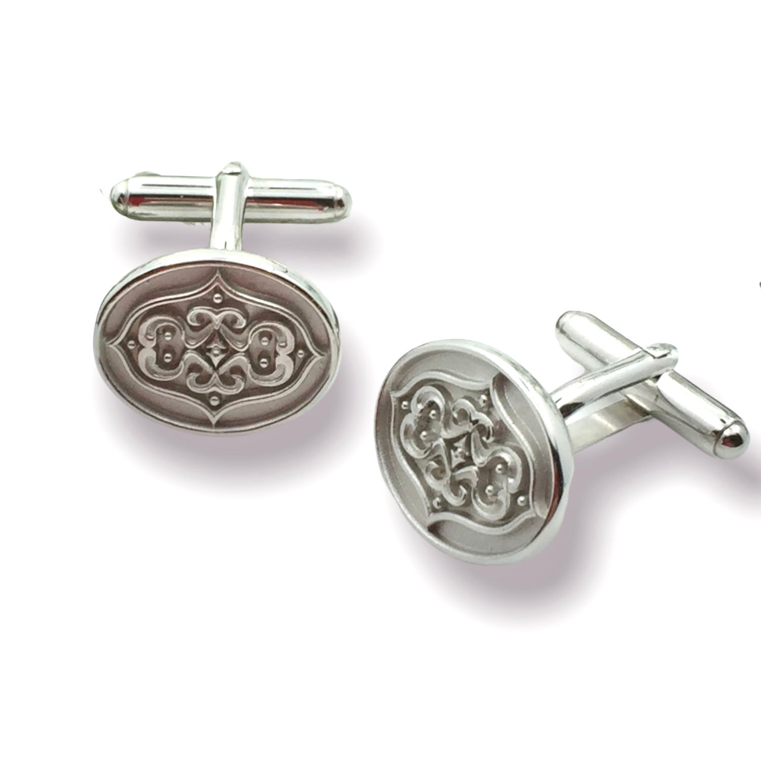 Manschettenknöpfe "gespiegeltes Ornament" in 935er Silber/ rhodiniert