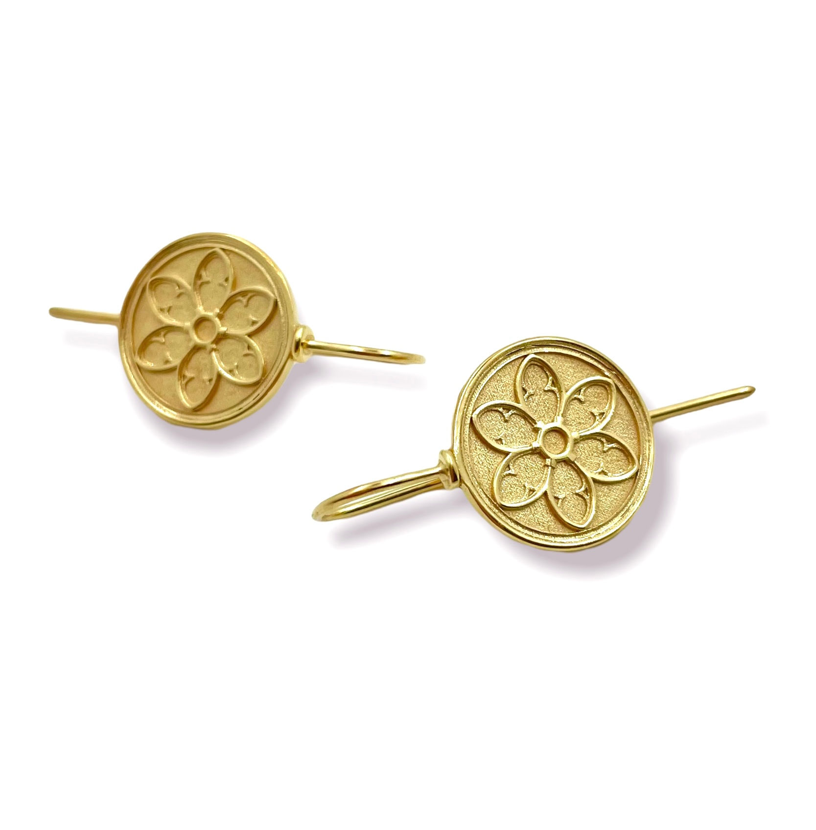 Unikat Bügel-Ohrringe "Rosenfenster" in 925er Silber/750er Gelbgold Plattiert