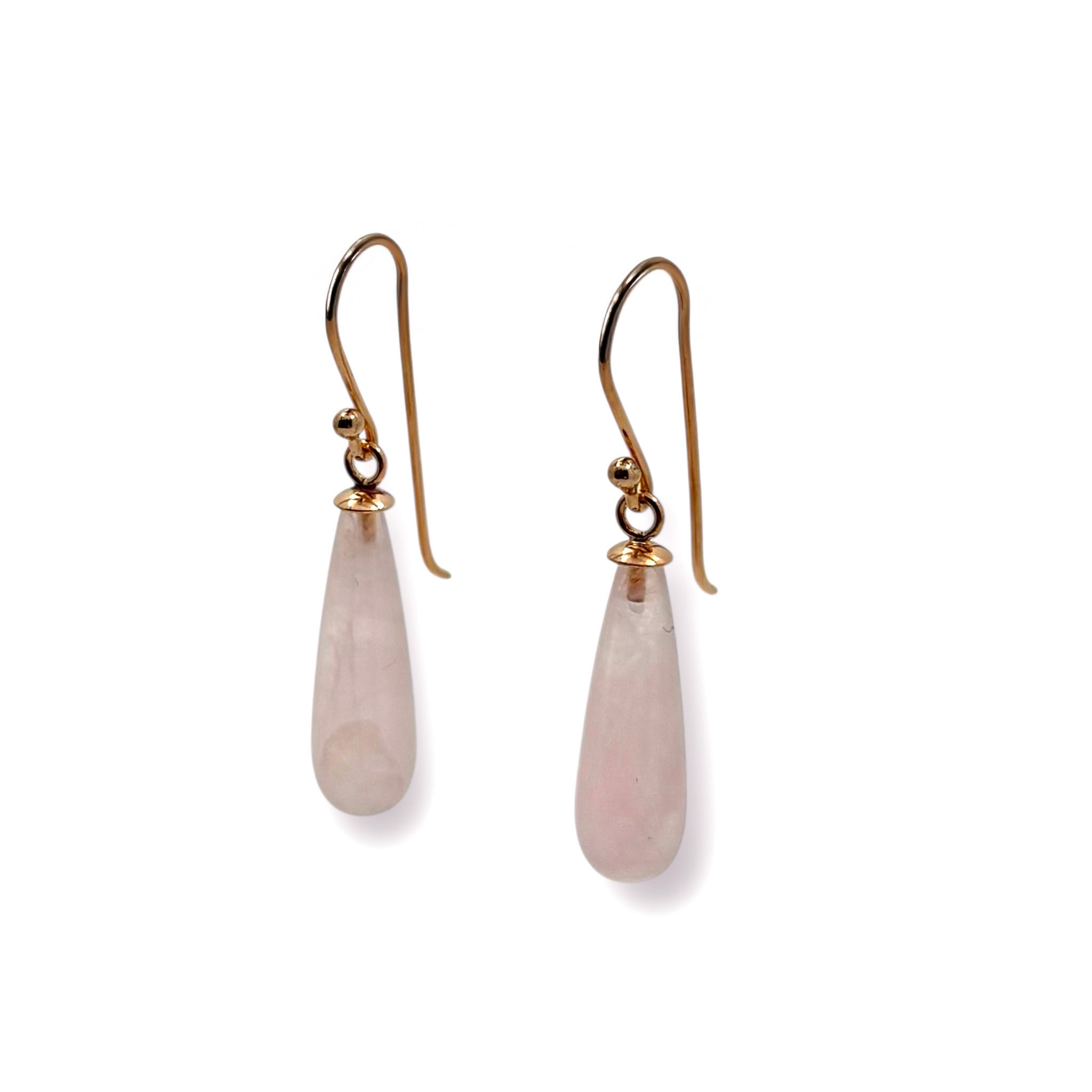 Ohrhänger mit Rosenquarz Tropfen „Glattschliff“ in 925er Silber/ Rotgold platt.
