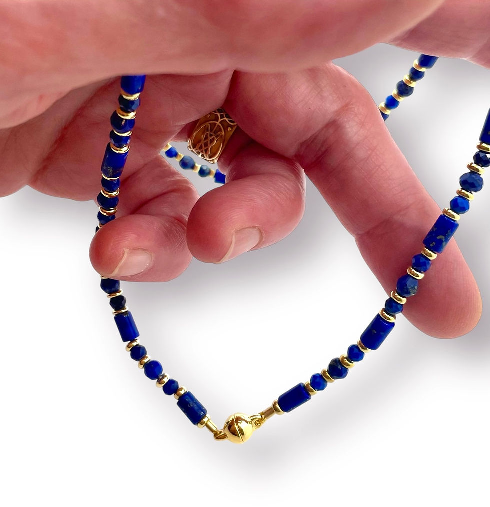 Miniaturbild: Lapislazuli Collier mit Magnetkugel-Schließe in 925er Silber/vergoldet
