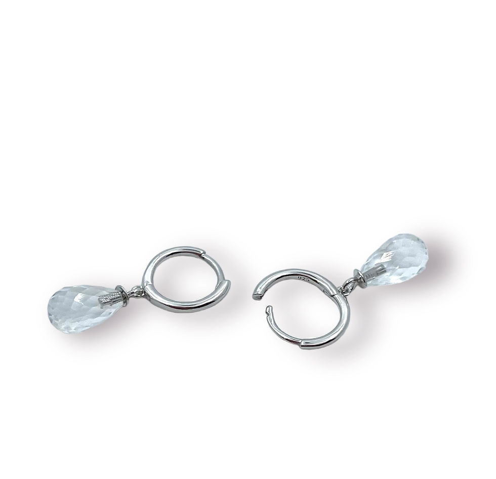 Miniaturbild: Creolen/ zart mit Bergkristall Tropfen/ facett. in 925er Silber/ rhodiniert
