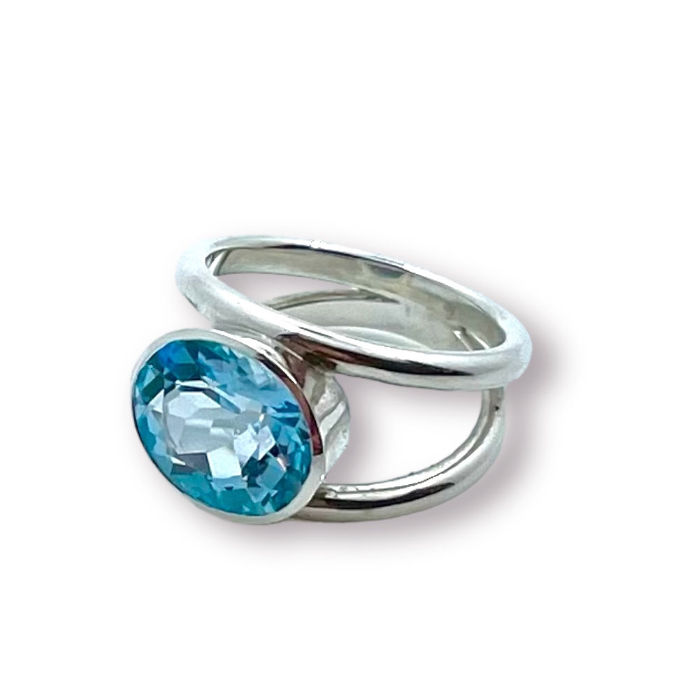Miniaturbild: Ring Unikat in 935er Silber/ rhodiniert m. Blautopas/oval RW 54