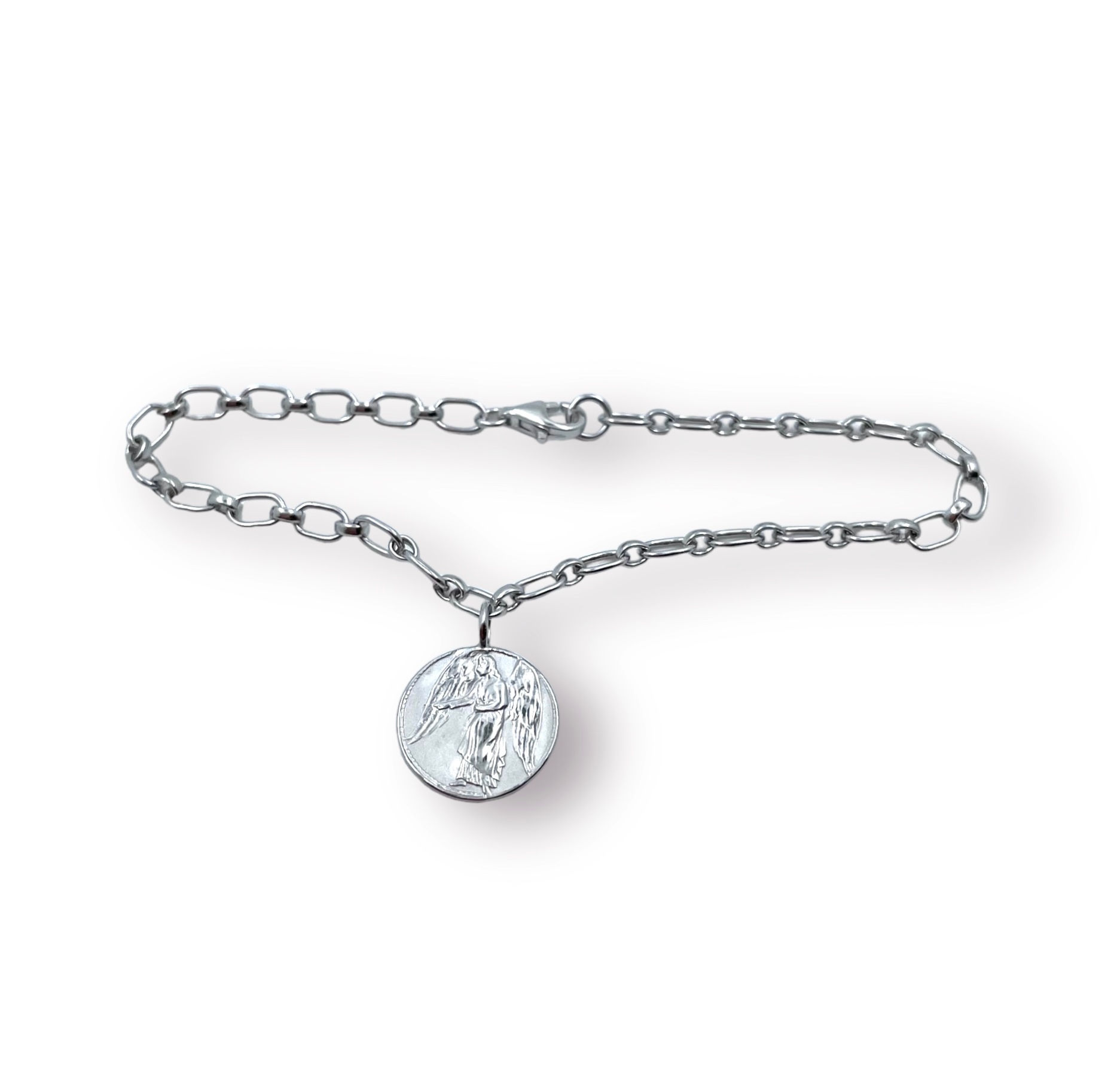 Gliederarmband mit integr. Schutzengel Anhänger/ zart in 925er Silber/ rhod.