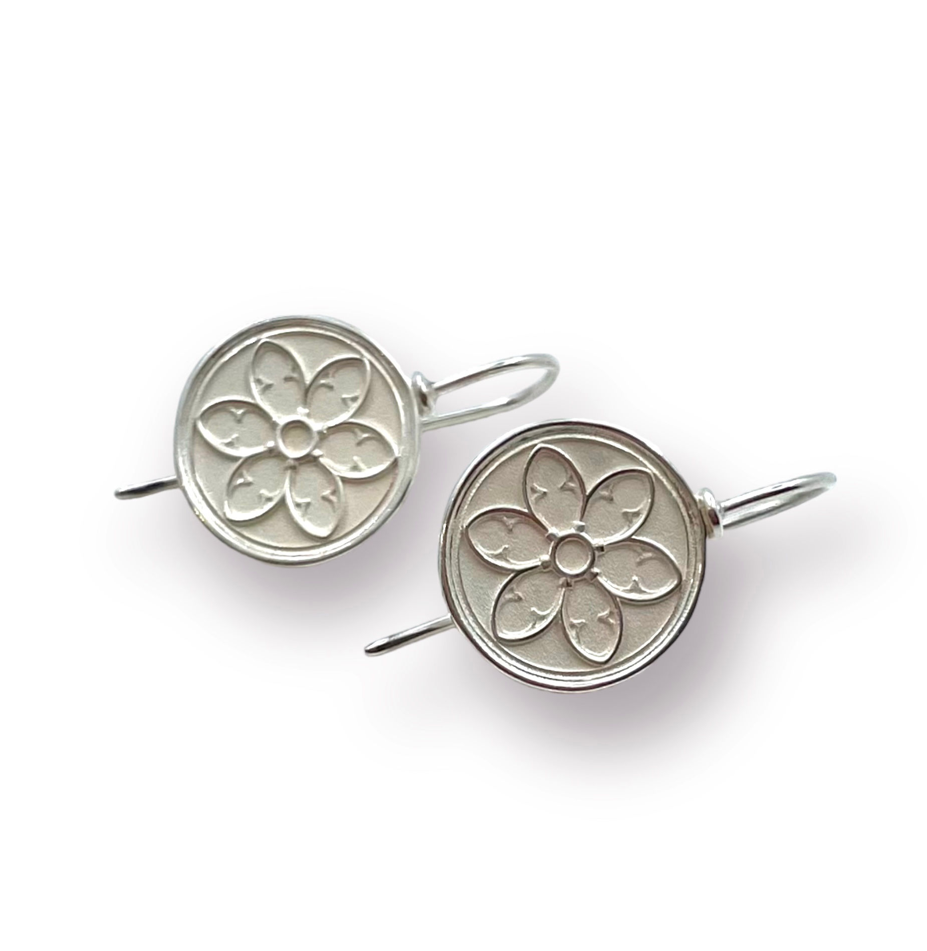 Unikat Bügel-Ohrringe "Rosenfenster" in 925er Silber/ rhodiniert