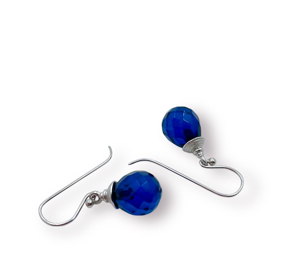 Miniaturbild: Ohrhänger mit Bernstein Tropfen/ facettiert "blau" in 925er Silber/ rhodiniert