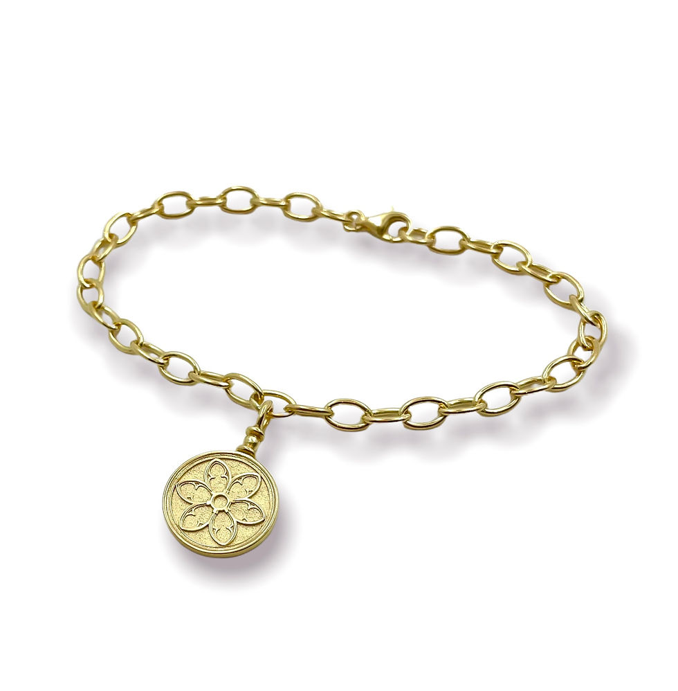 Unikat Gliederarmband mit Anhänger "Rosenfenster" in 925er Silber/vergoldet