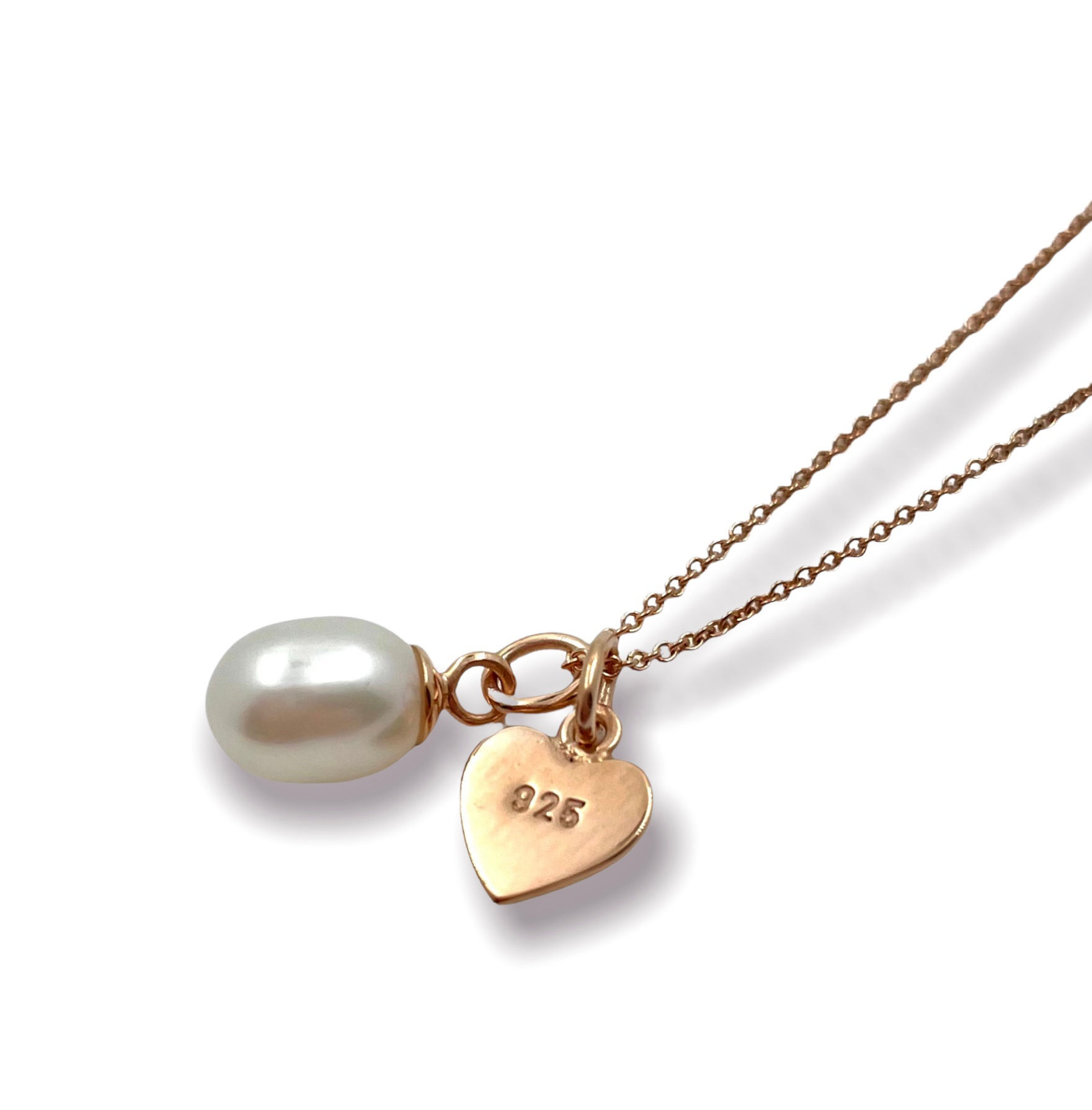 Anhänger 2 x an Ankerkette in 925er Silber/vergoldet mit Perle und Herz Anhänger