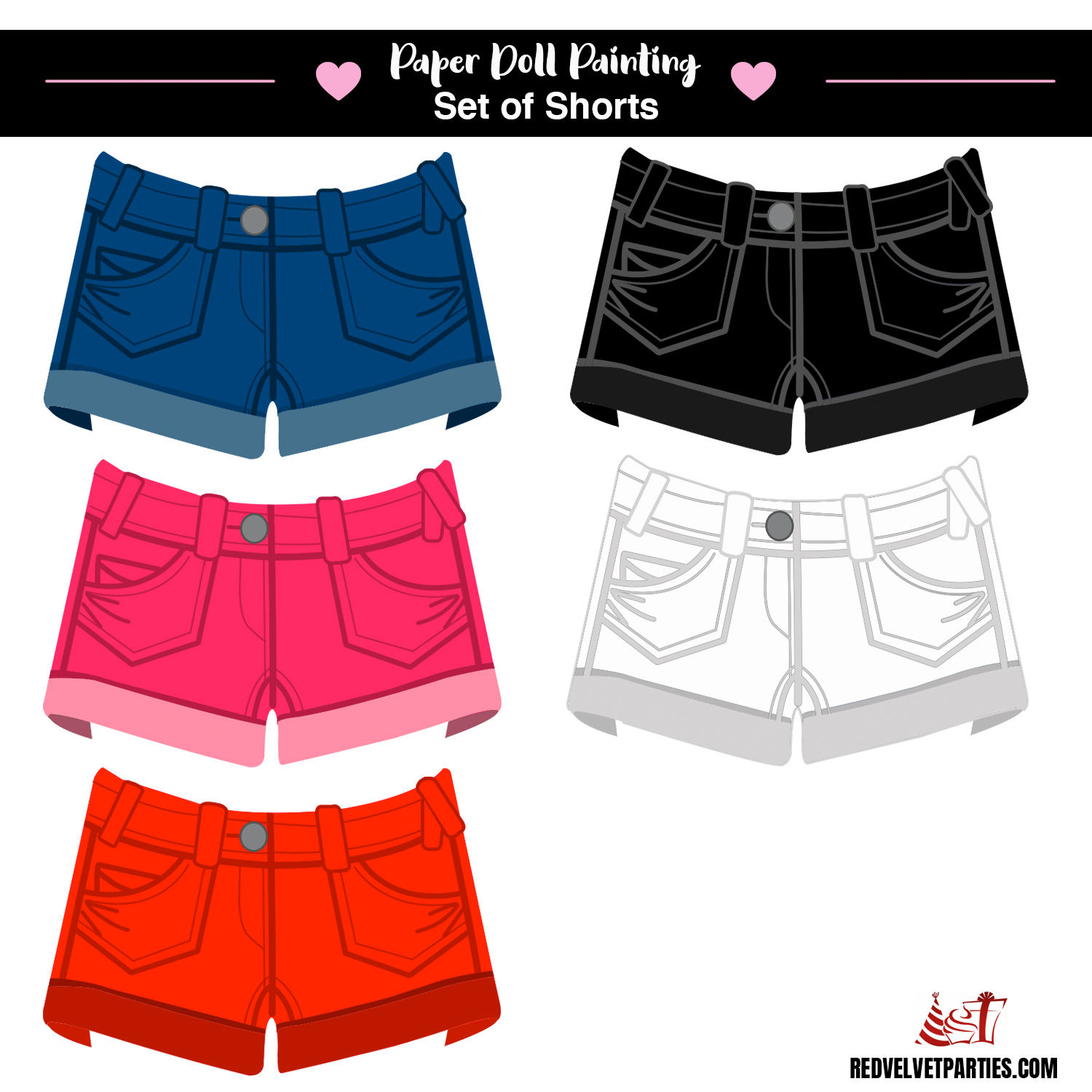 Paper Doll Painting Set of Shorts