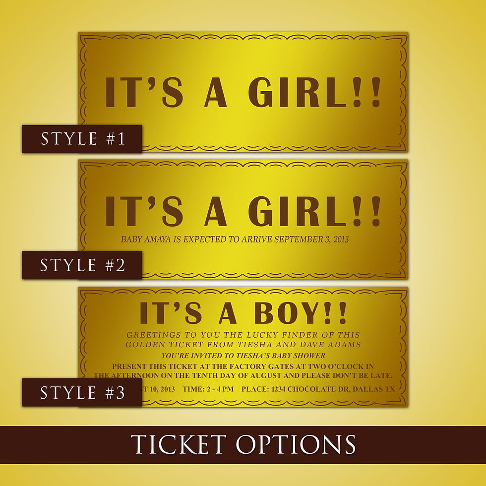 Thumbnail: Wonka Bar Golden Ticket Gender Reveal and/or Baby Shower Invitation