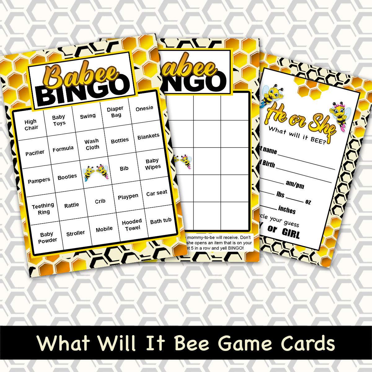 What Will it BEE baby Gender Reveal Party Game Cards