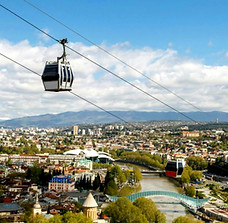 View of Cable Car and aerial view of Tbilisi