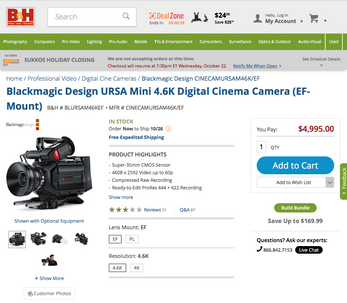 Blackmagic Design URSA Mini 4.6K Digital Cinema Camera (EF-Mount)