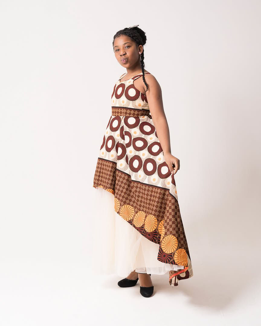 Thumbnail: High-Low Ankara Tulle Dress for 10-12yr Old Girls
