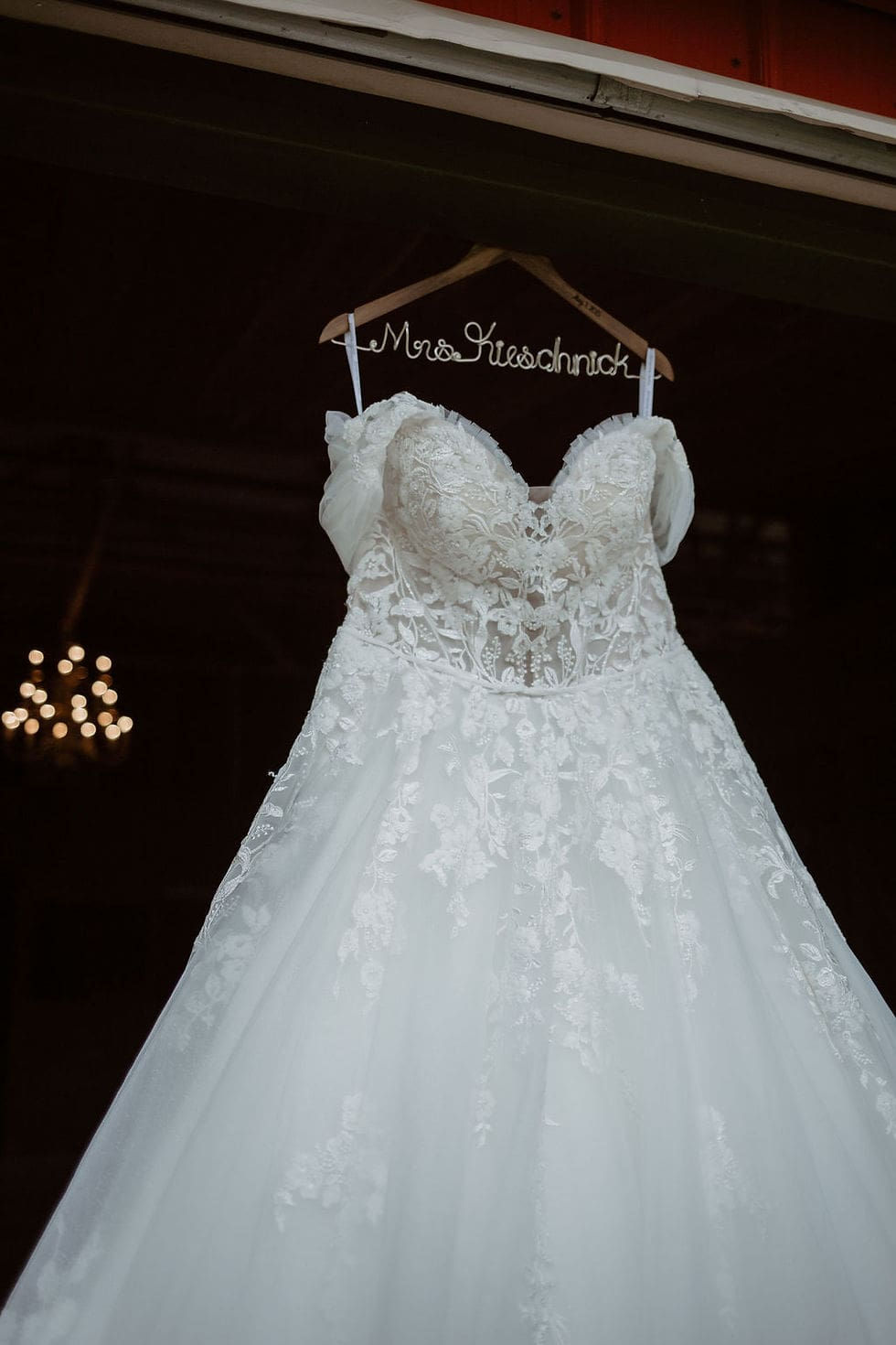 Dress details with chandelier