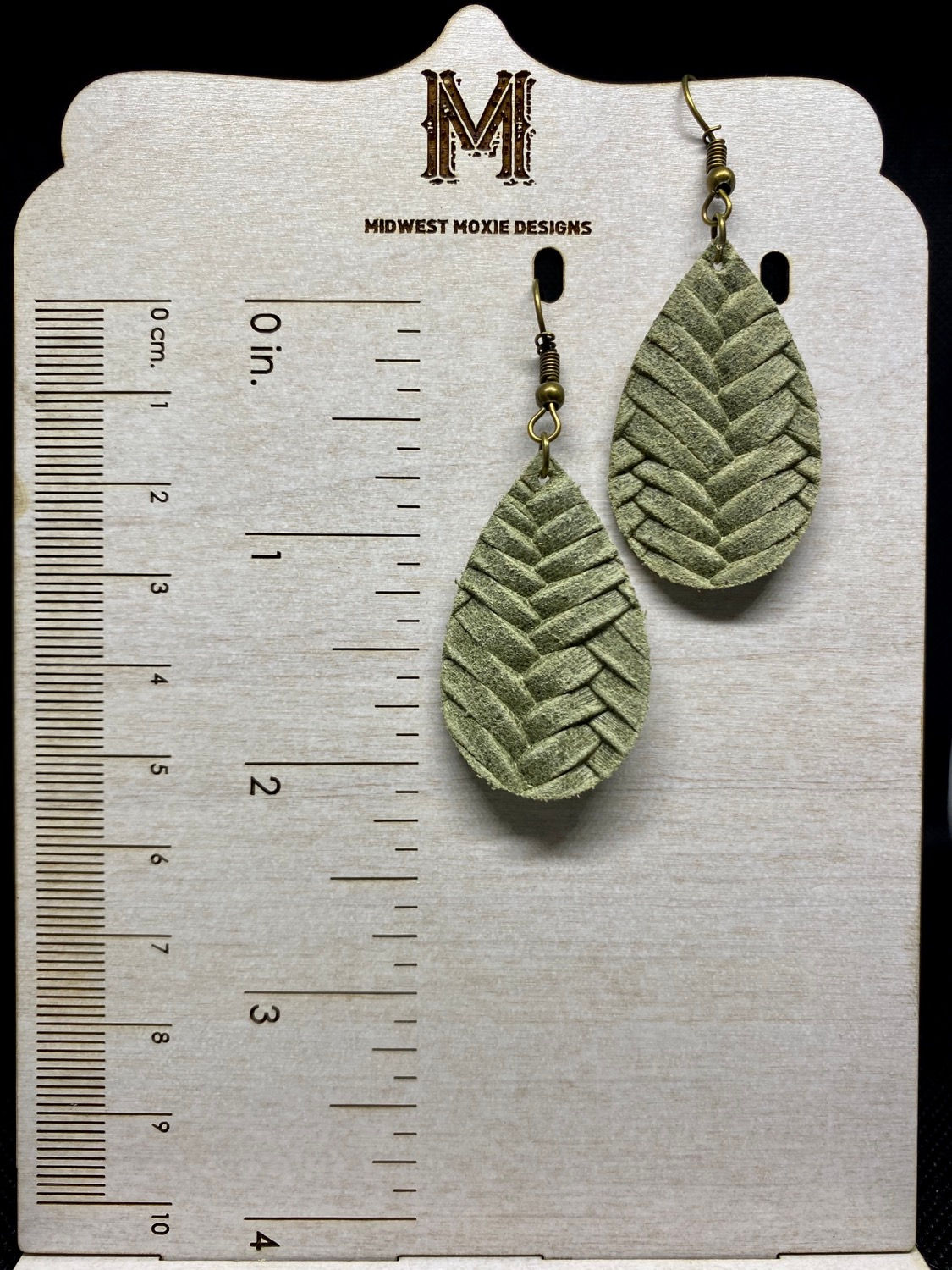 MINI Sage Green Embossed Teardrop Earrings