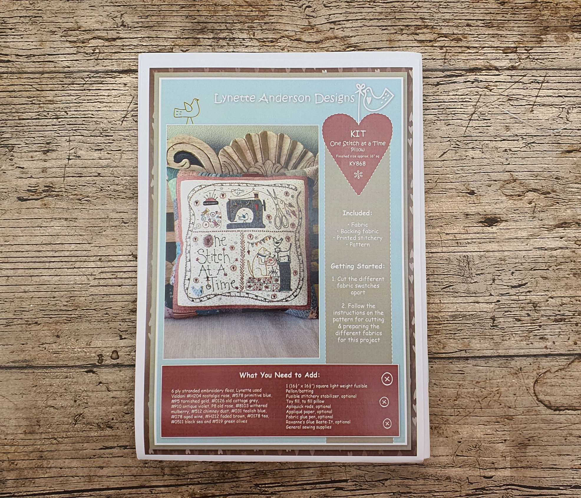 Lynette Anderson Designs One Stitch AT A Time Pillow Kit
