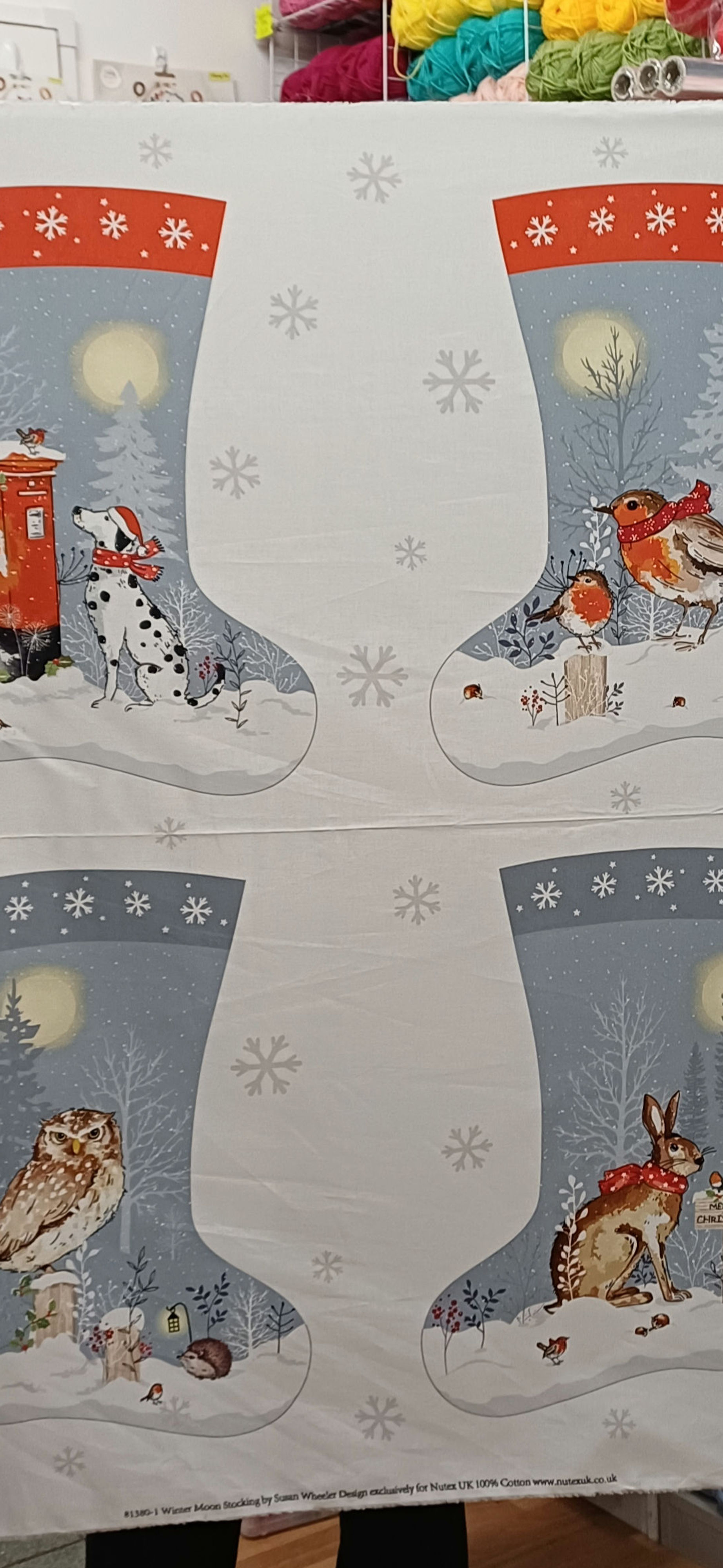 Winter Moon Stocking Panel Grey & Red