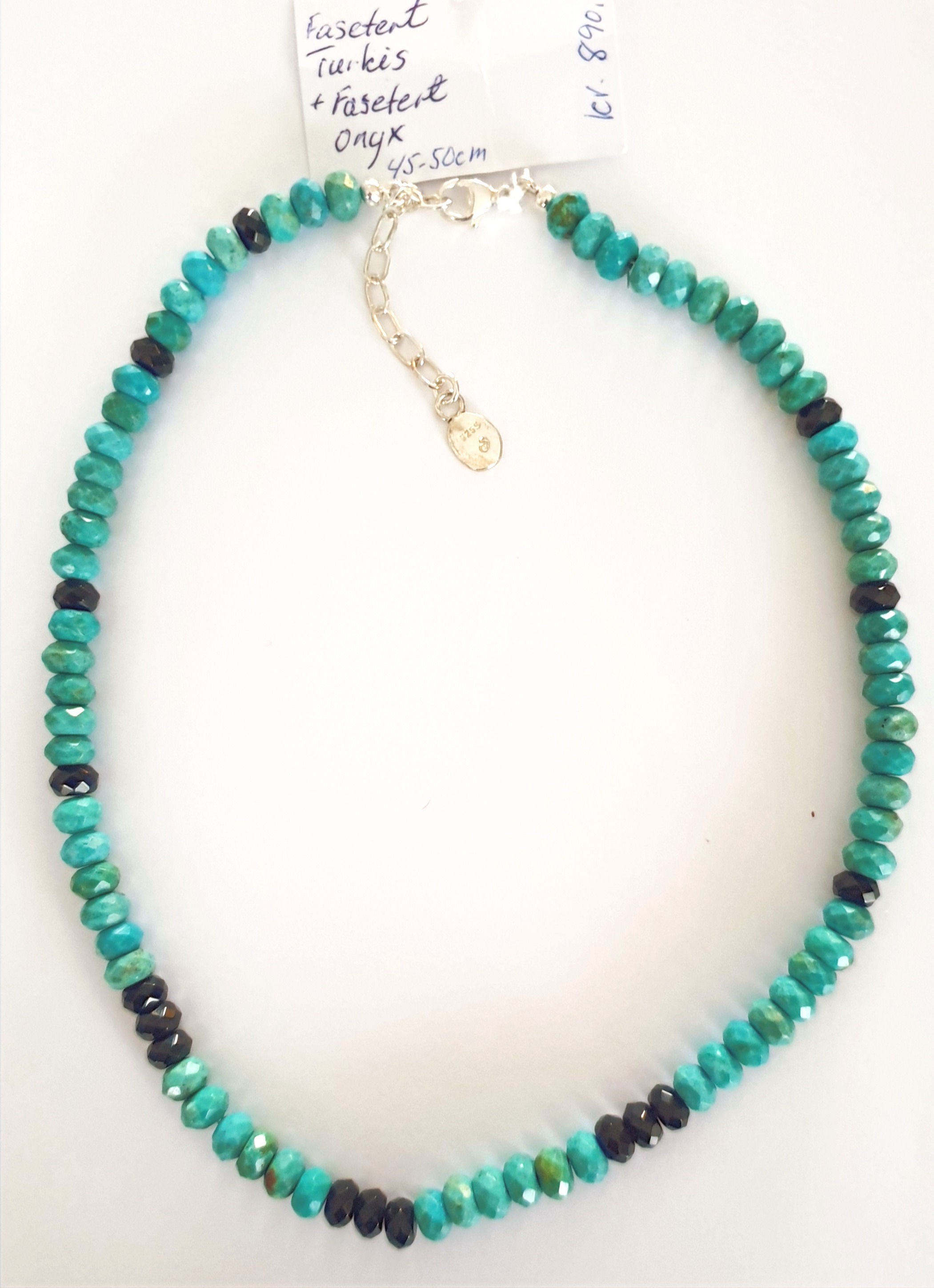 Halskjede i fasetert Turkis og Onyx